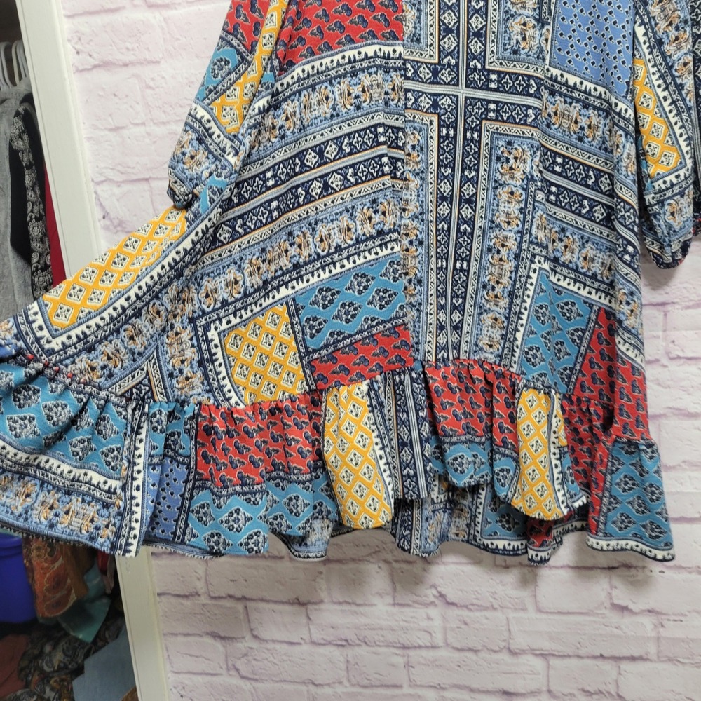 Hayden LA‎ Boho Patchwork Tunic Dress L Festival Peasant Prairie Hippie Retro - Picture 5 of 9